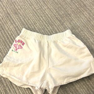 ISCREAM/ Theme collab White Shorts with Pink Love and tennis Embroidery